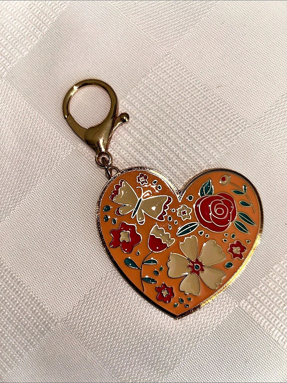 Floral Heart Charm in Brown & Gold Like New